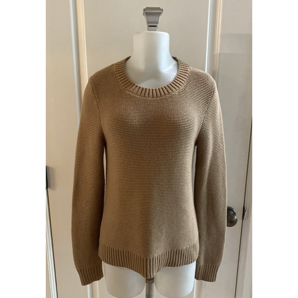 J.Crew Mercantile Women's Camel Textured Cotton Merino Wool Crewneck Sweater XS